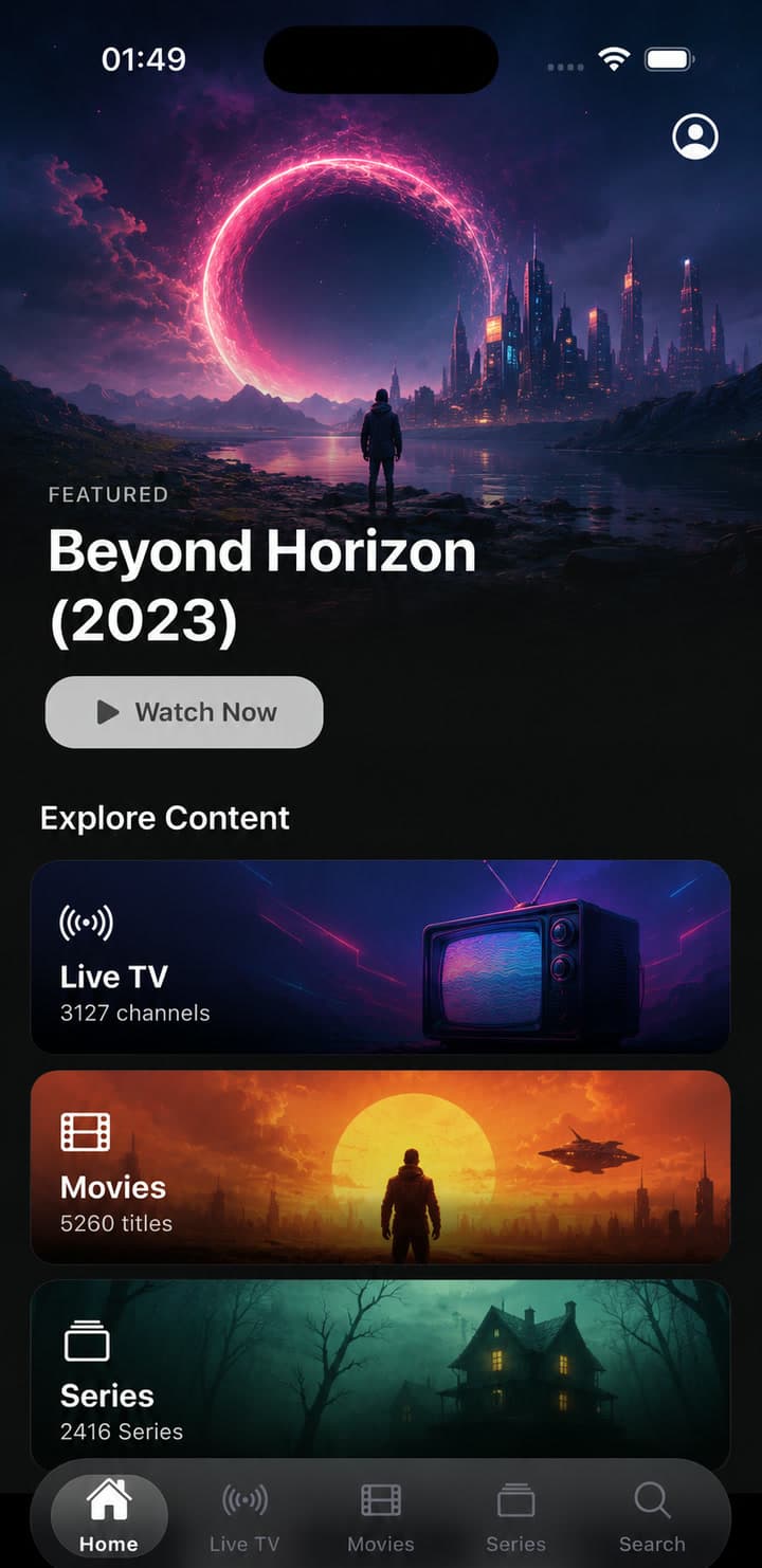 Elastic Player home screen on iPhone